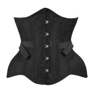 CorsetDeal Underbust corset, black embossed pattern, fan lacing